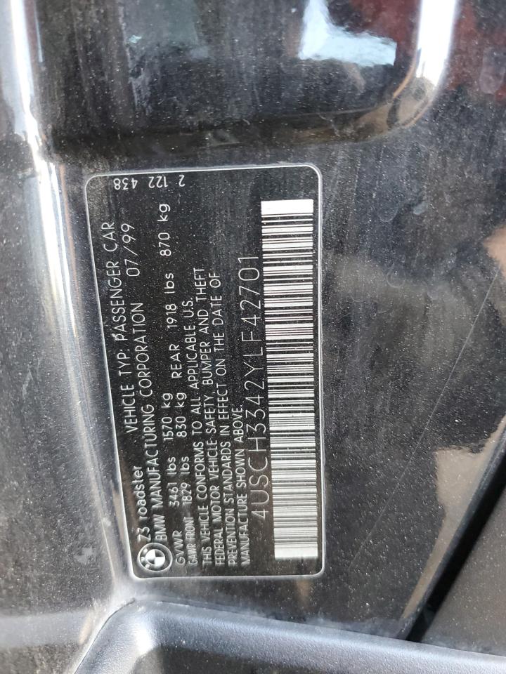 2000 BMW Z3 2.8 VIN: 4USCH3342YLF42701 Lot: 92480815