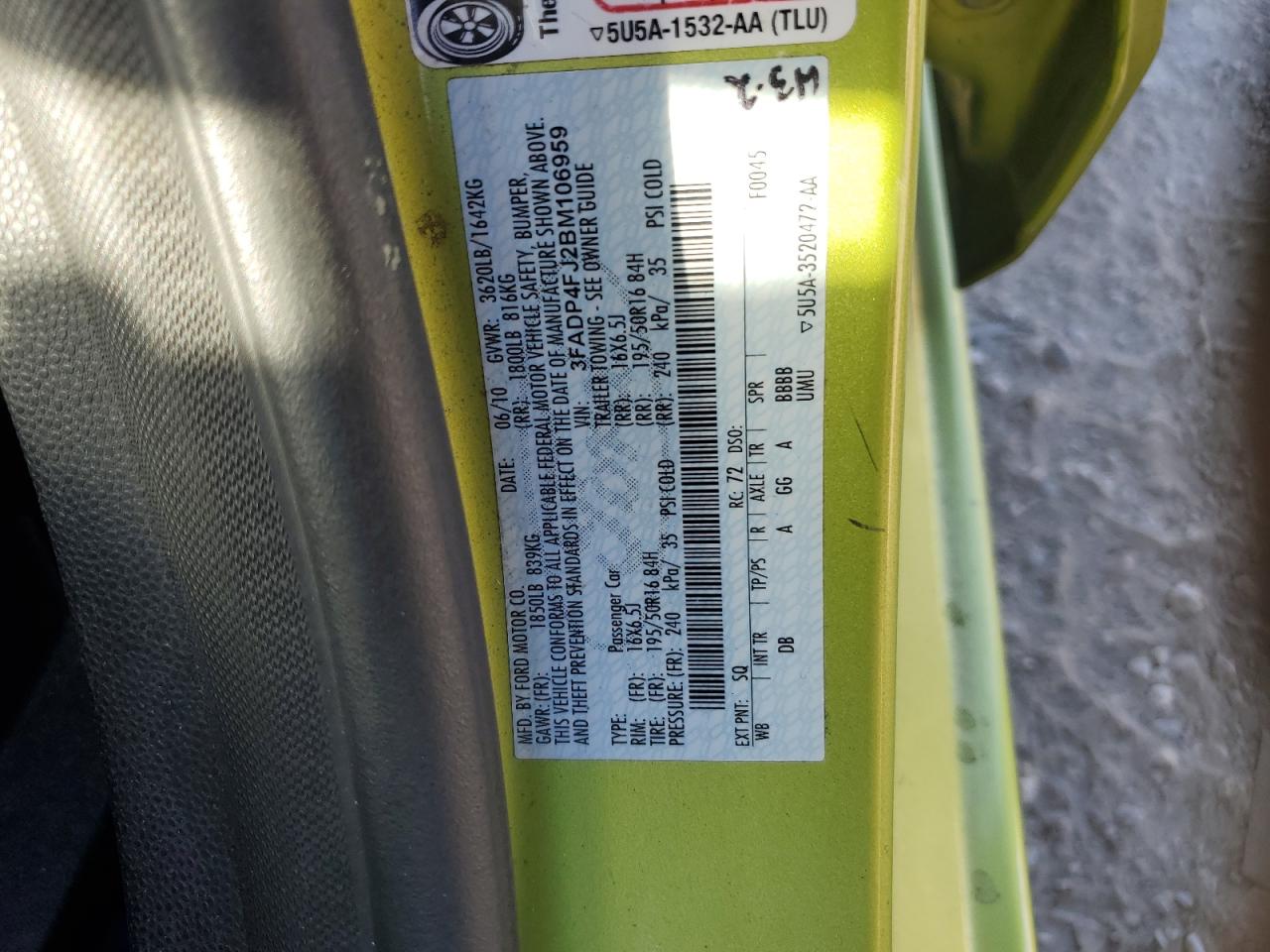 2011 Ford Fiesta Ses VIN: 3FADP4FJ2BM106959 Lot: 91143795