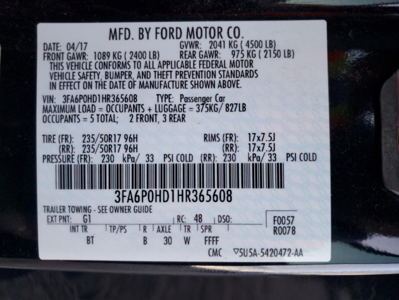 2017 Ford Fusion Se VIN: 3FA6P0HD1HR365608 Lot: 93060695