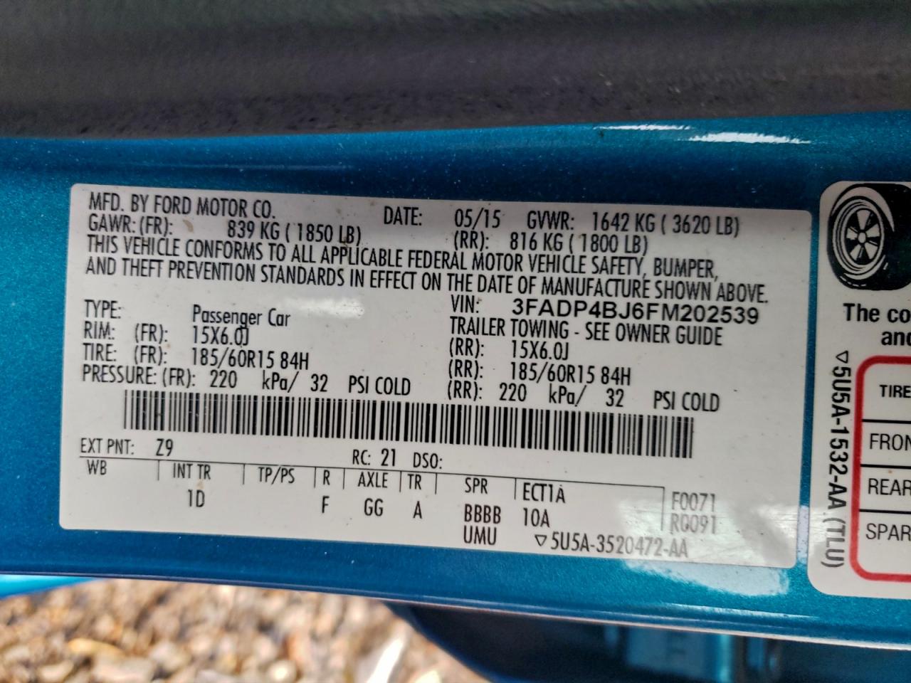 2015 Ford Fiesta Se VIN: 3FADP4BJ6FM202539 Lot: 94137405