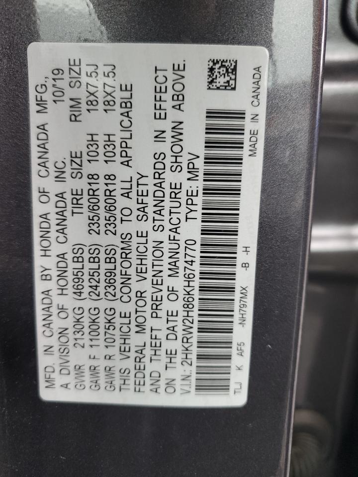 2019 Honda Cr-V Exl VIN: 2HKRW2H86KH674770 Lot: 91663715