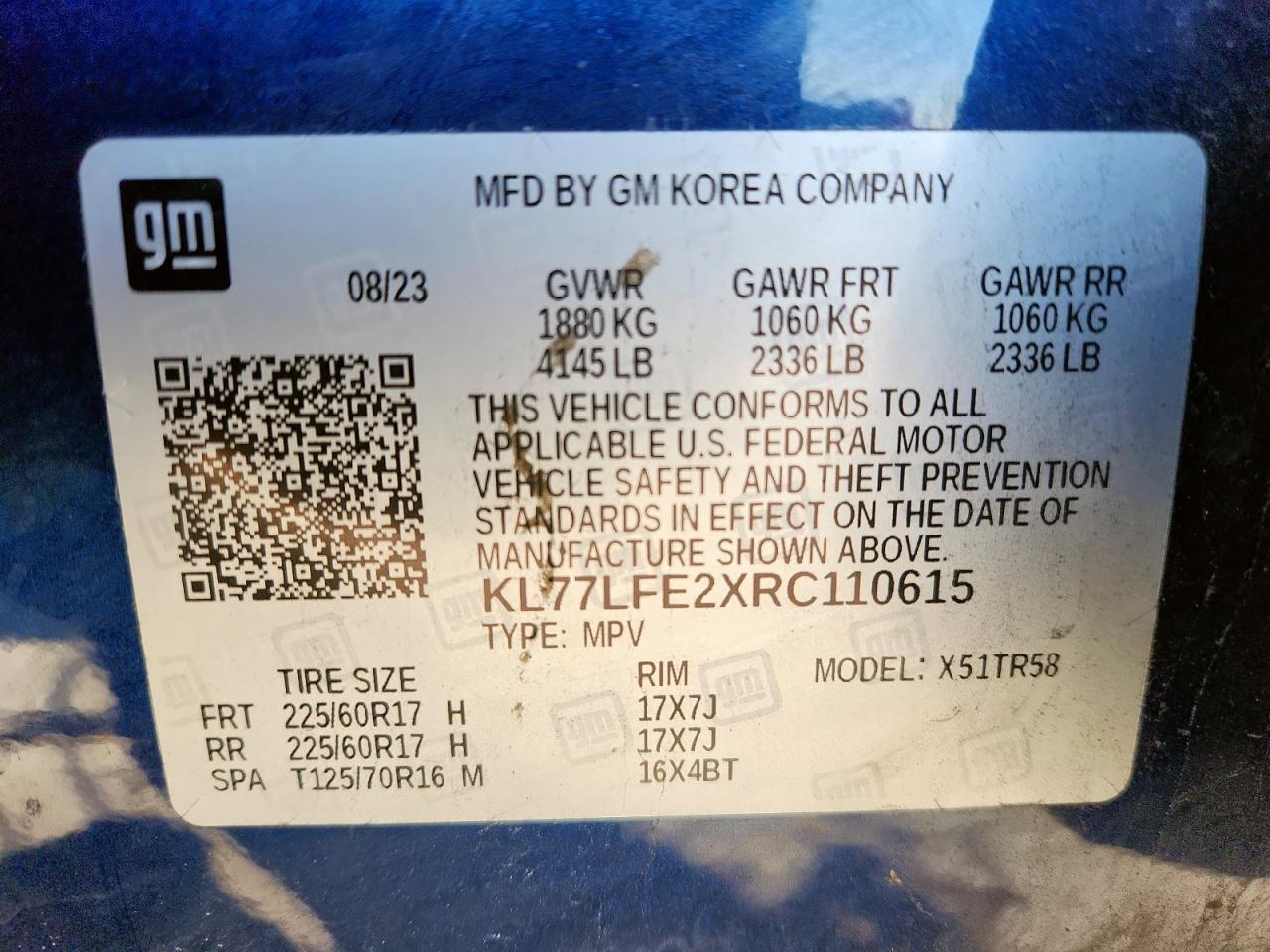 2024 Chevrolet Trax Ls VIN: KL77LFE2XRC110615 Lot: 92482365