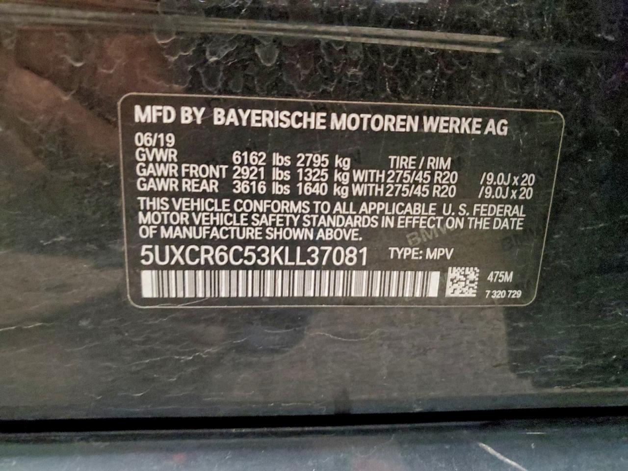 2019 BMW X5 xDrive40I VIN: 5UXCR6C53KLL37081 Lot: 93859505