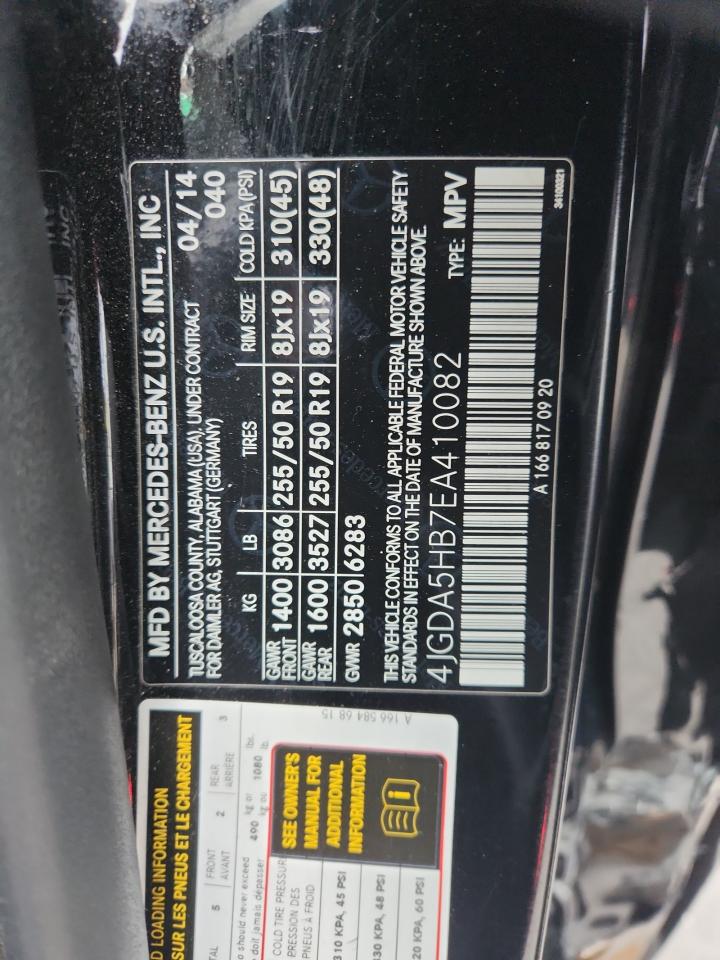 2014 Mercedes-Benz Ml 350 4Matic VIN: 4JGDA5HB7EA410082 Lot: 91293385