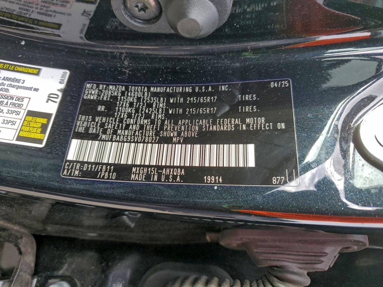 2025 Toyota Corolla Cross Se VIN: 7MUFBABG9SV078027 Lot: 94092385