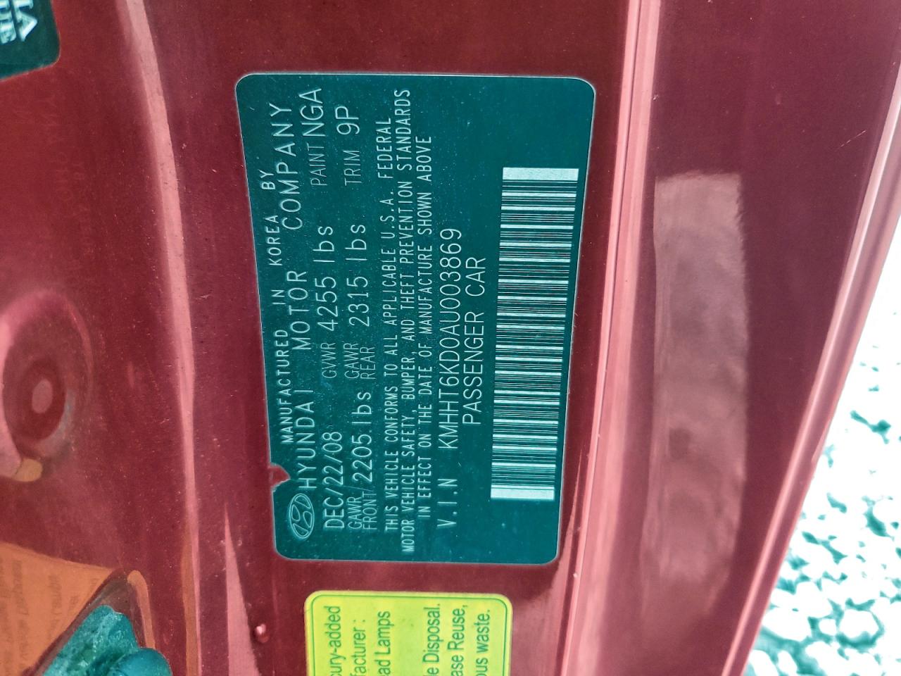 2010 Hyundai Genesis Coupe 2.0T VIN: KMHHT6KD0AU003869 Lot: 94126775