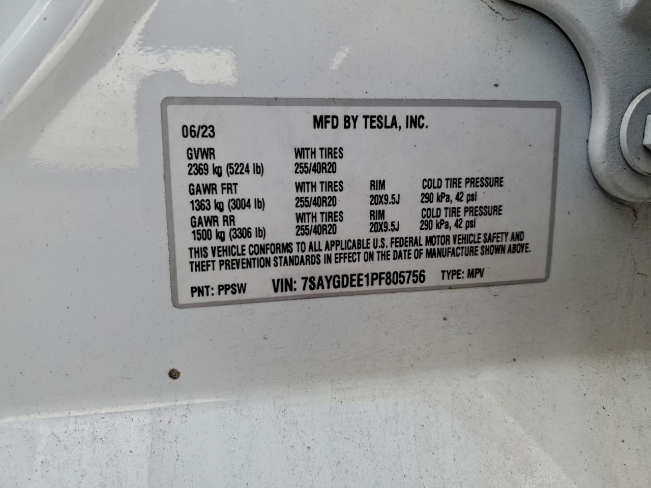 2023 Tesla Model Y VIN: 7SAYGDEE1PF805756 Lot: 94043105