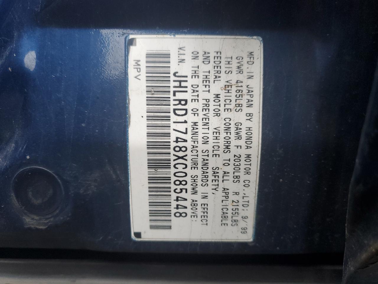 1999 Honda Cr-V Lx VIN: JHLRD1748XC085448 Lot: 93445365