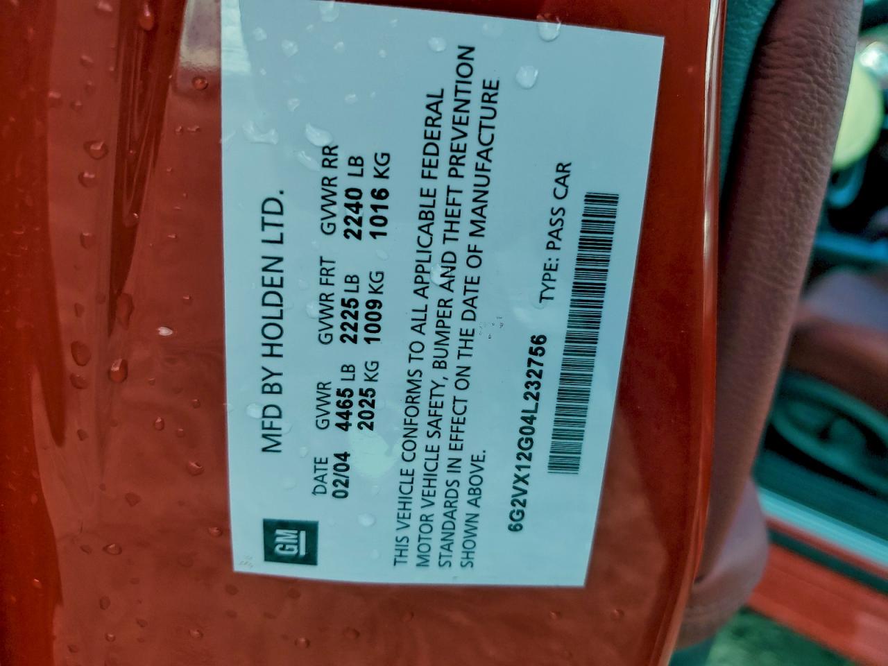 2004 Pontiac Gto VIN: 6G2VX12G04L232756 Lot: 94552105