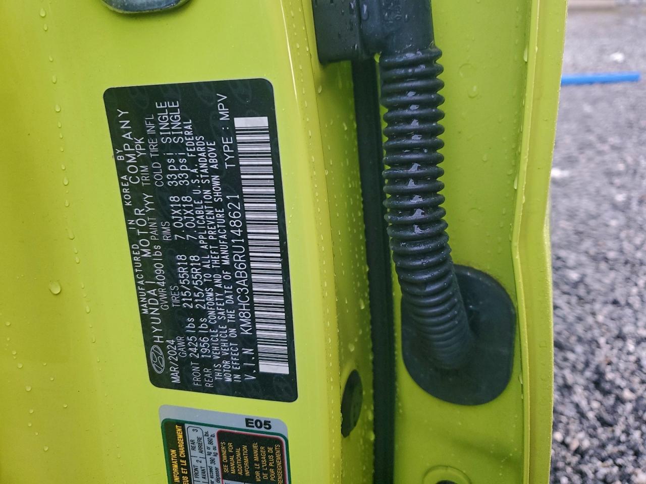 2024 Hyundai Kona Sel VIN: KM8HC3AB6RU148621 Lot: 94188265