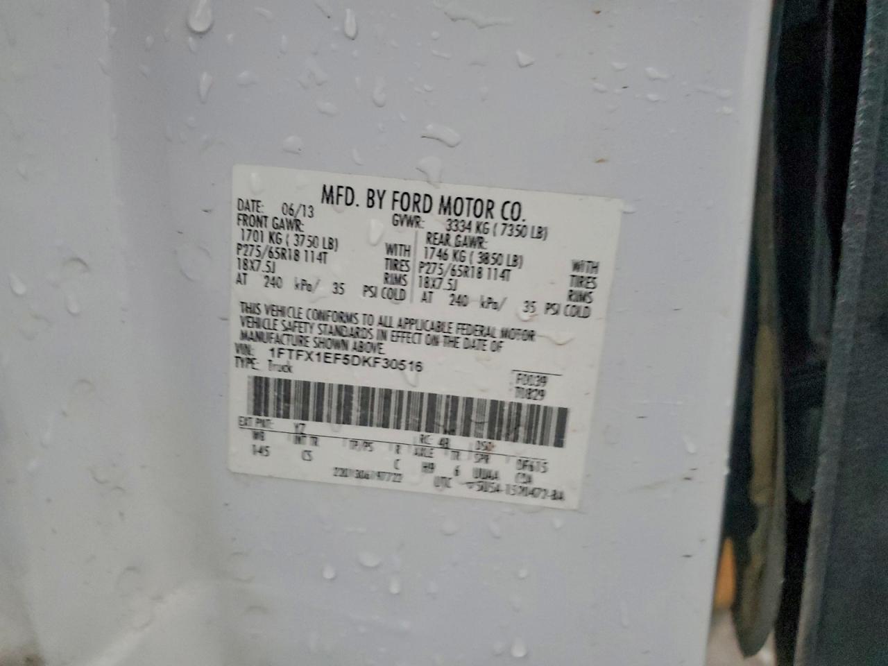 2013 Ford F150 Super Cab VIN: 1FTFX1EF5DKF30516 Lot: 93475845