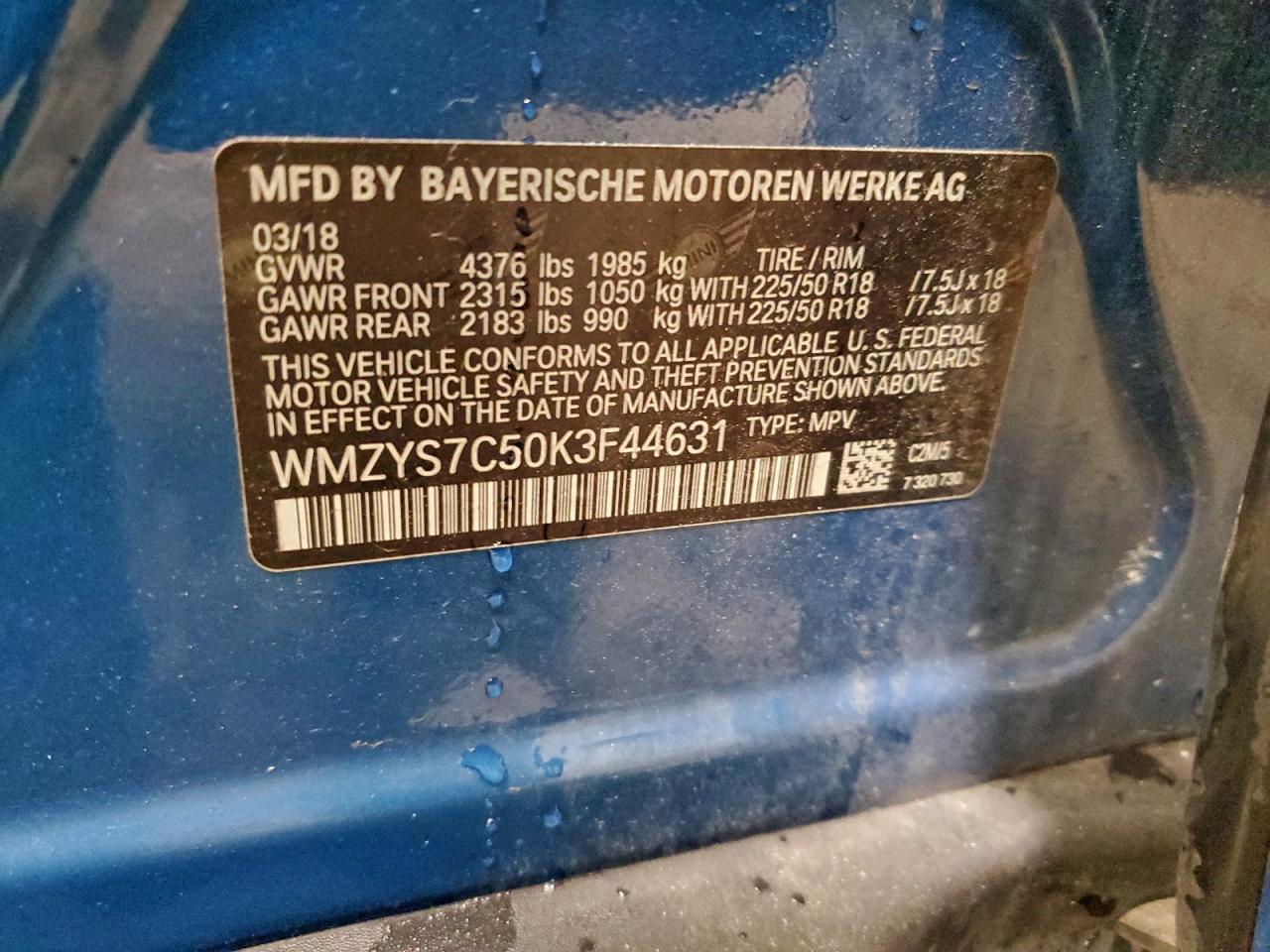 2019 Mini Cooper Countryman VIN: WMZYS7C50K3F44631 Lot: 94457415