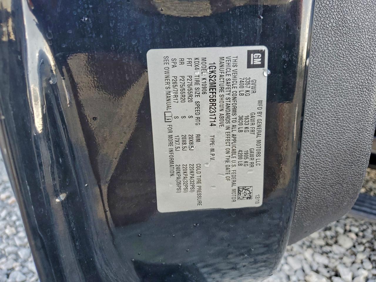 2011 GMC Yukon Xl Denali VIN: 1GKS2MEF5BR231714 Lot: 94175735