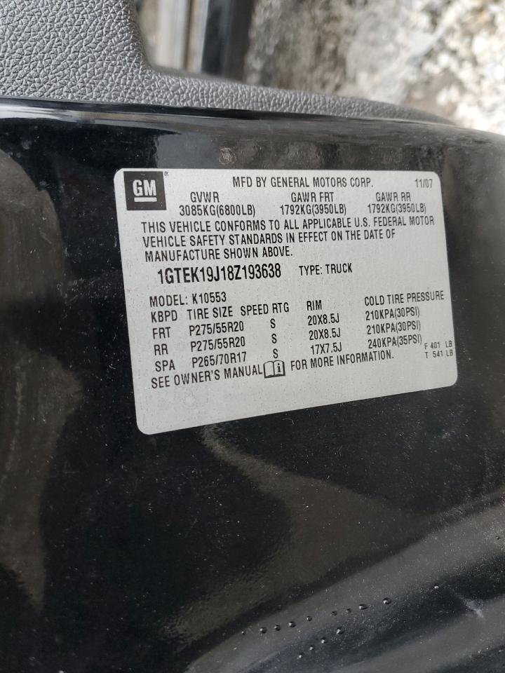 2008 GMC Sierra K1500 VIN: 1GTEK19J18Z193638 Lot: 92600415