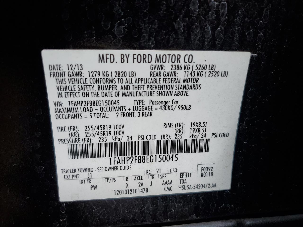 2014 Ford Taurus Limited VIN: 1FAHP2F88EG150045 Lot: 90472955