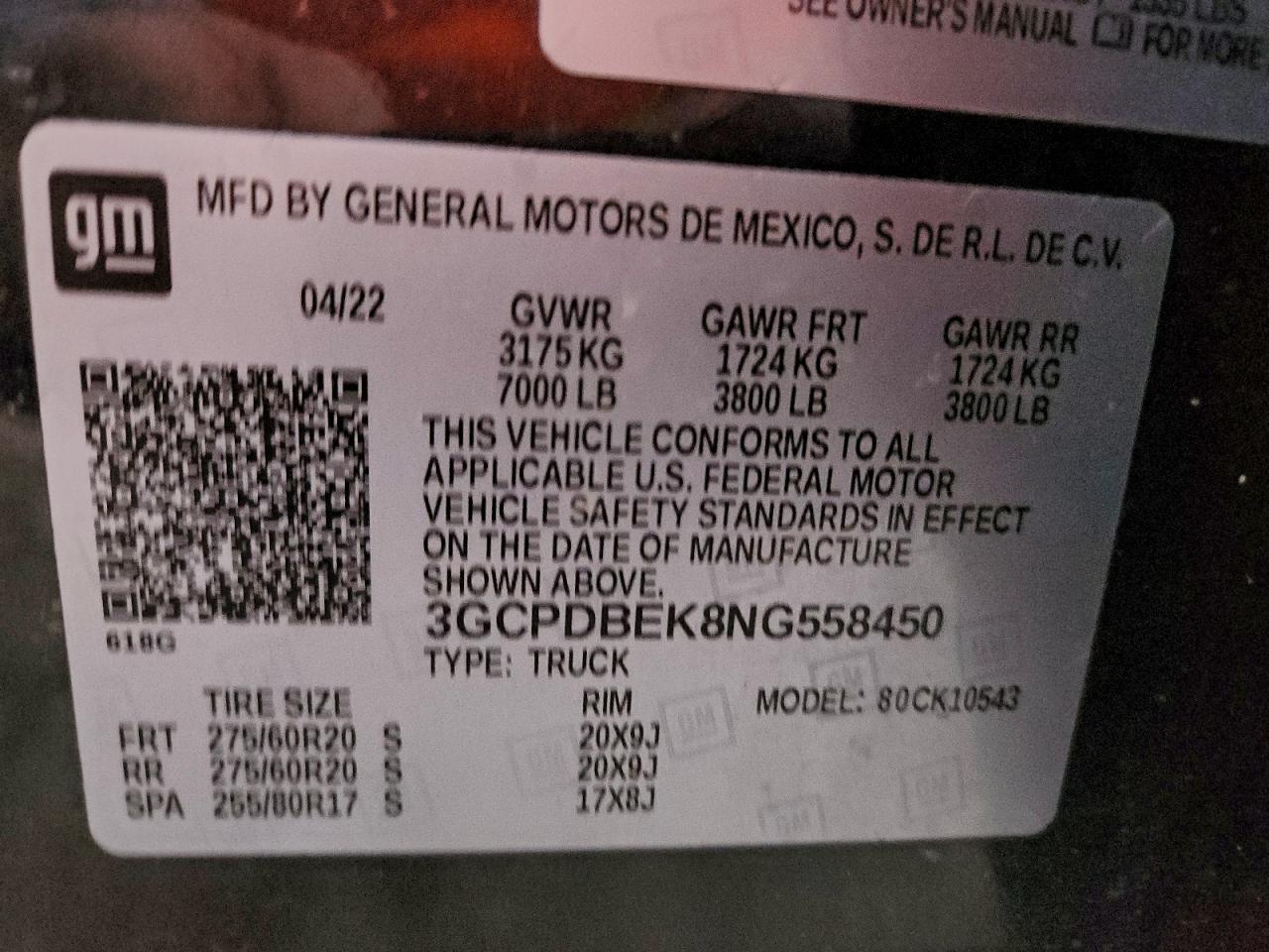 2022 Chevrolet Silverado K1500 Custom VIN: 3GCPDBEK8NG558450 Lot: 94271365