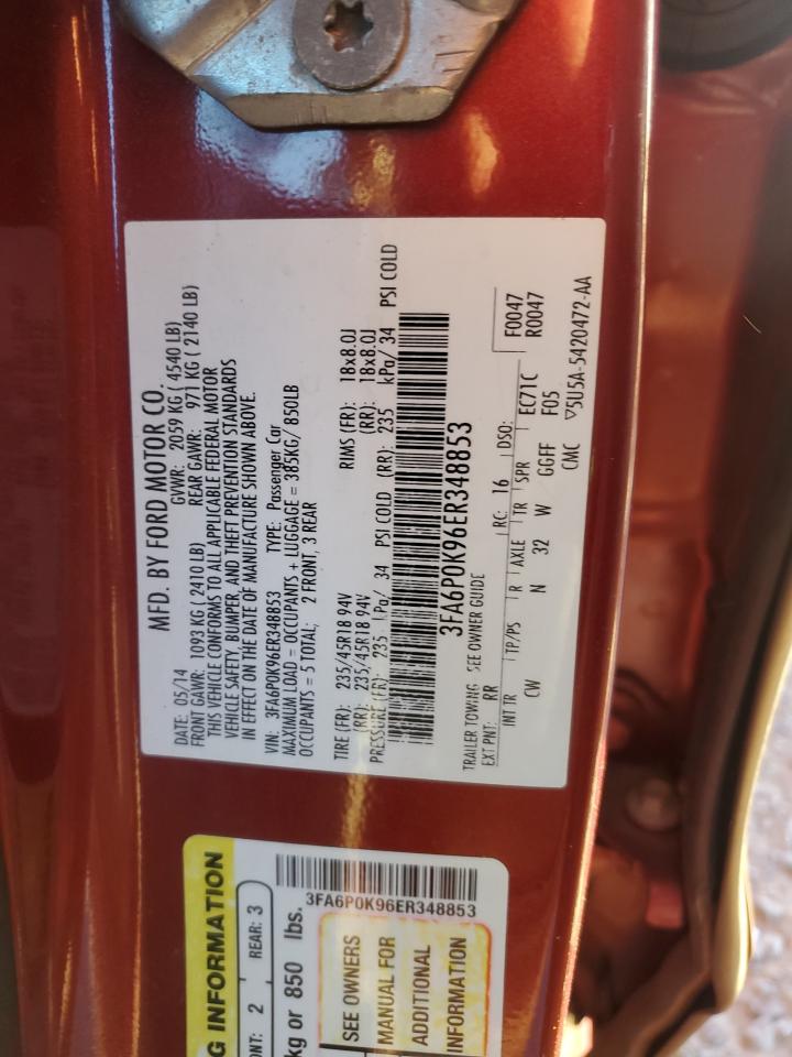 2014 Ford Fusion Titanium VIN: 3FA6P0K96ER348853 Lot: 93196315