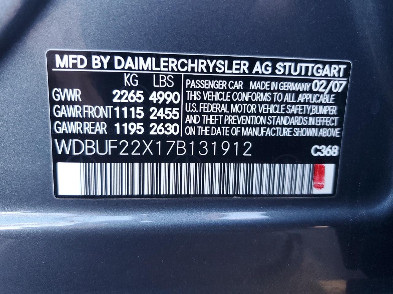 2007 Mercedes-Benz E 320 Cdi VIN: WDBUF22X17B131912 Lot: 90905825