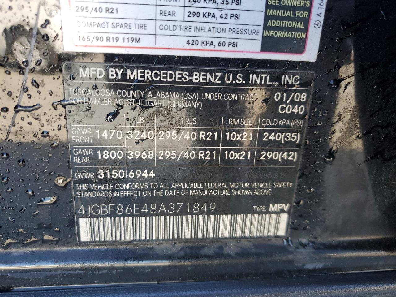 2008 Mercedes-Benz Gl 550 4Matic VIN: 4JGBF86E48A371849 Lot: 91640335