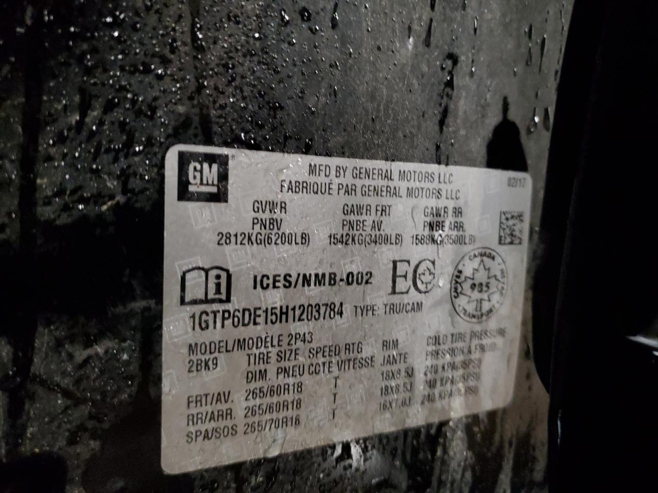 2017 GMC Canyon Slt VIN: 1GTP6DE15H1203784 Lot: 90689715