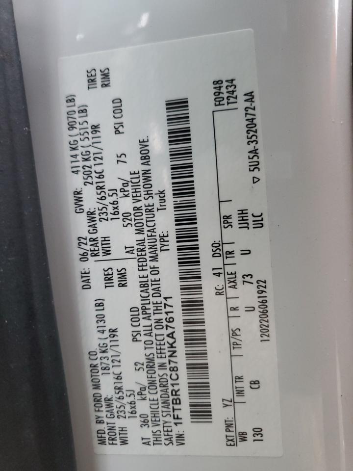 2022 Ford Transit T-250 VIN: 1FTBR1C87NKA76171 Lot: 93458365