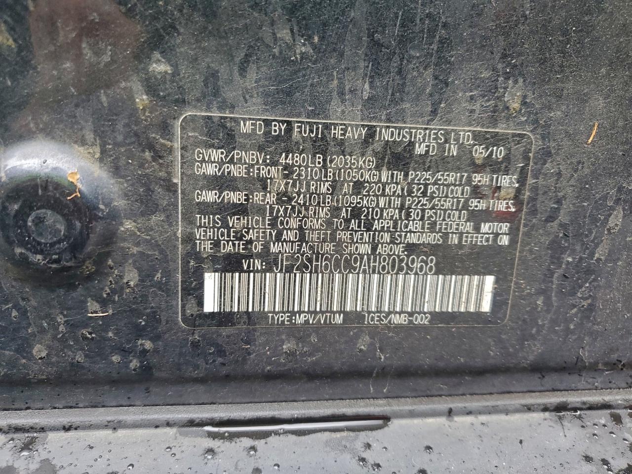 2010 Subaru Forester 2.5X Premium VIN: JF2SH6CC9AH803968 Lot: 94180605