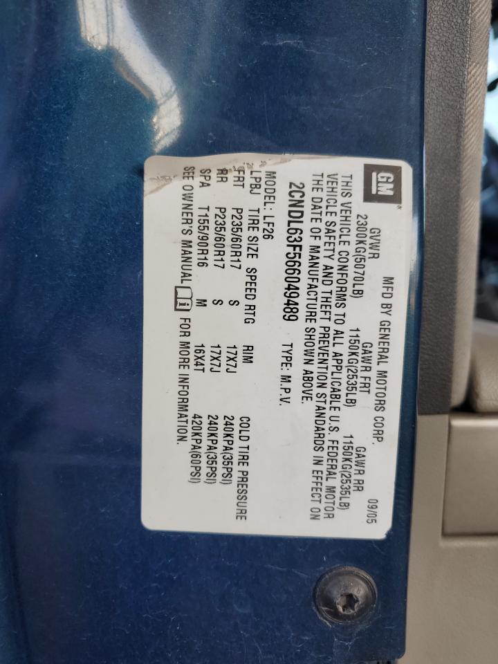 2006 Chevrolet Equinox Lt VIN: 2CNDL63F566049489 Lot: 93365555