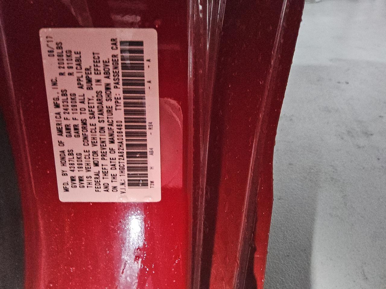 2017 Honda Accord Exl VIN: 1HGCT2A82HA006460 Lot: 92492655