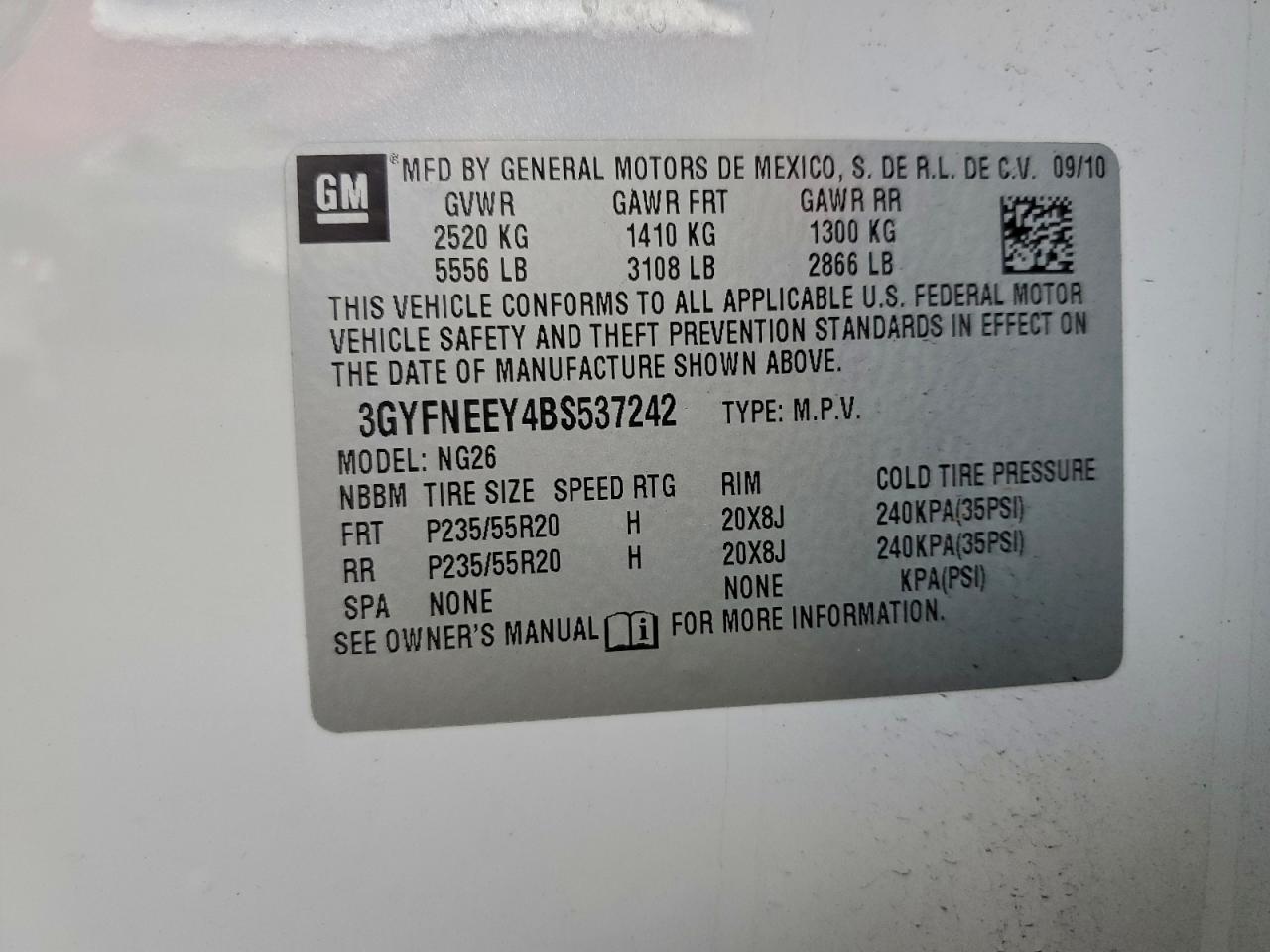 2011 Cadillac Srx Performance Collection VIN: 3GYFNEEY4BS537242 Lot: 93530705