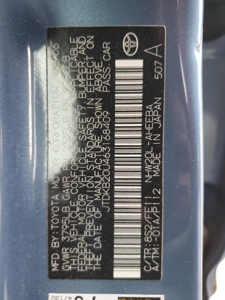 2006 Toyota Prius VIN: JTDKB20U463168409 Lot: 93704755
