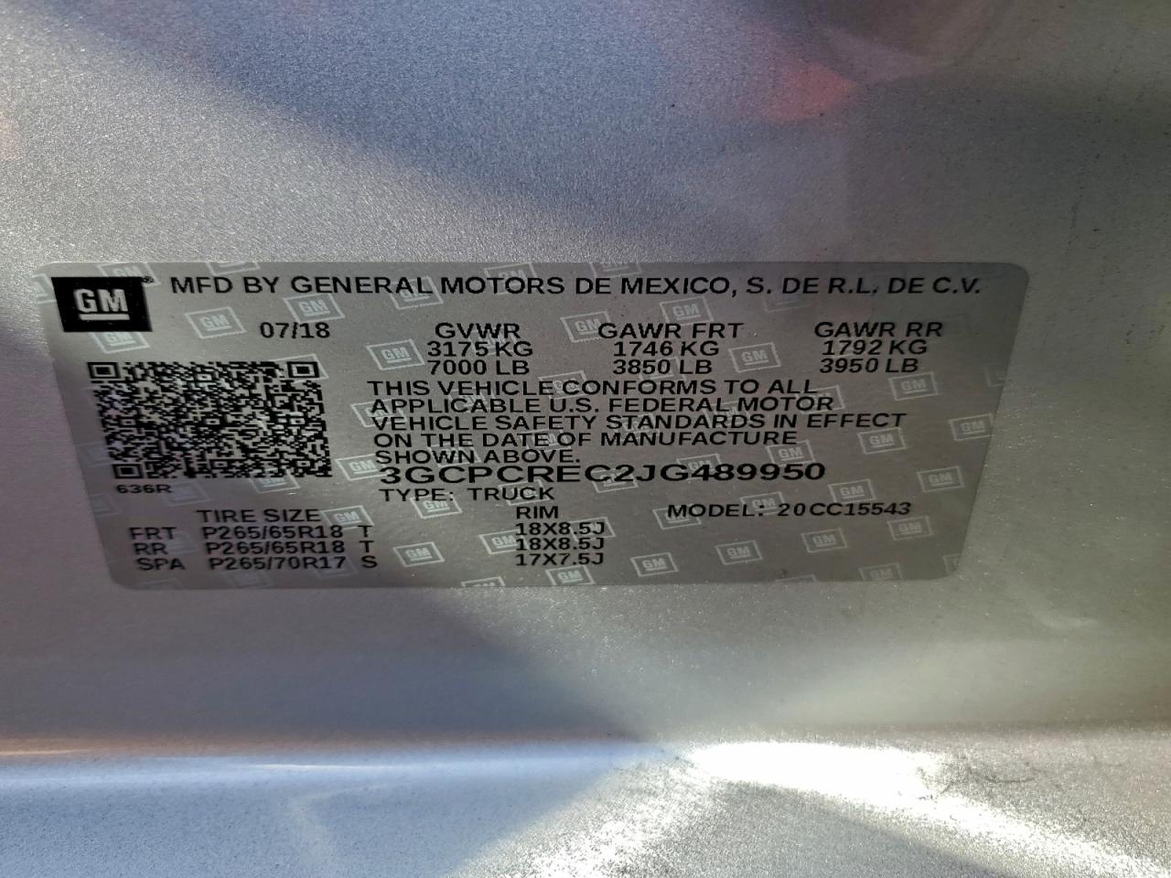 2018 Chevrolet Silverado C1500 Lt VIN: 3GCPCREC2JG489950 Lot: 93673635