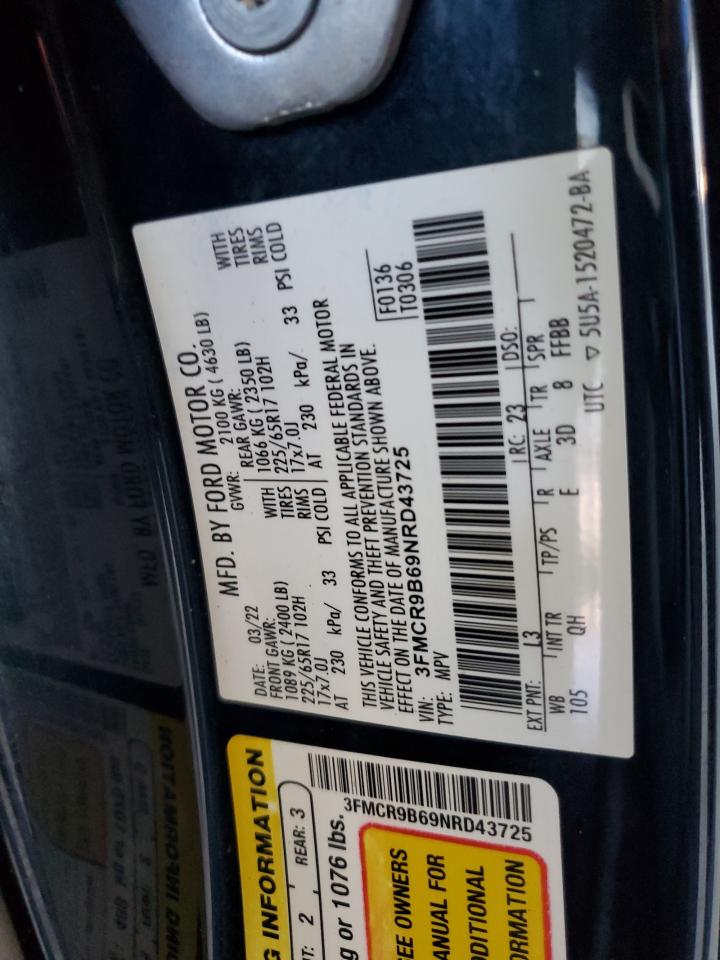 2022 Ford Bronco Sport Big Bend VIN: 3FMCR9B69NRD43725 Lot: 92947605