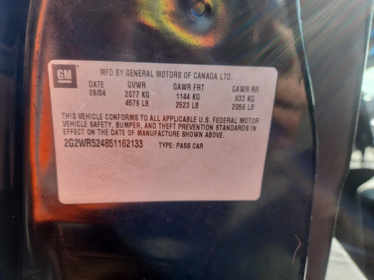 2005 Pontiac Grand Prix Gtp VIN: 2G2WR524851162133 Lot: 92885525