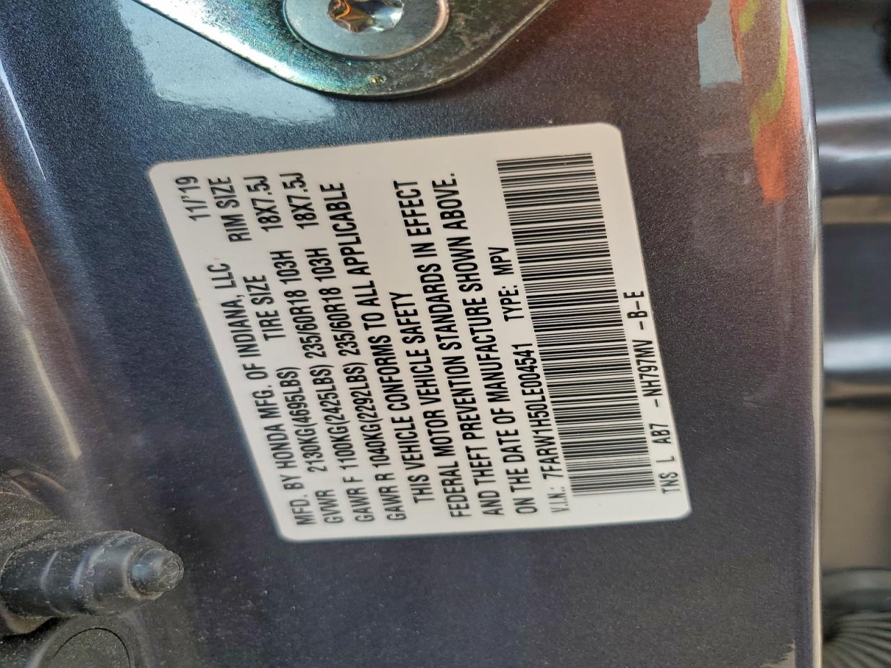 2020 Honda Cr-V Ex VIN: 7FARW1H50LE004541 Lot: 93023515