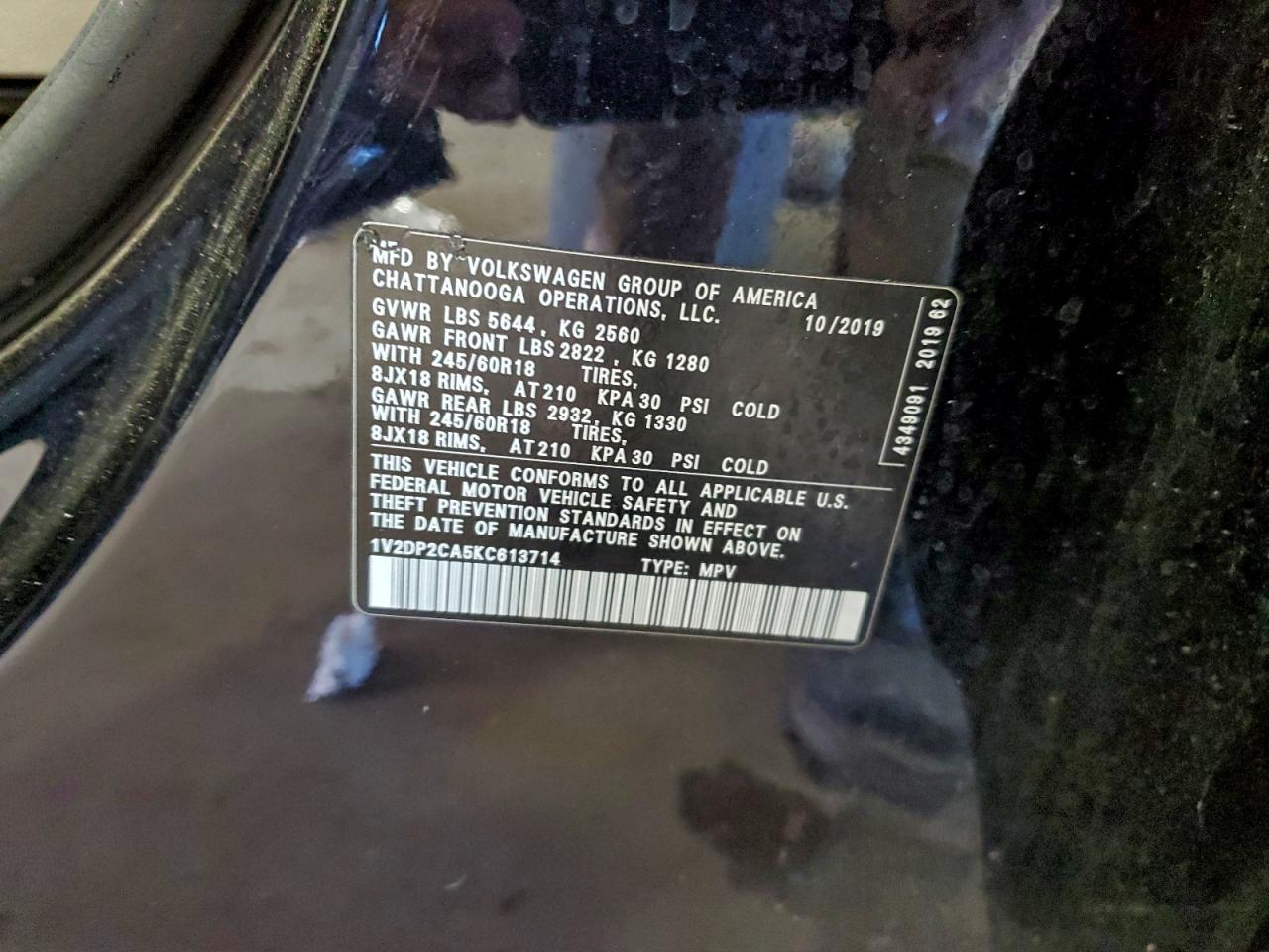 2019 Volkswagen Atlas Se VIN: 1V2DP2CA5KC613714 Lot: 94350775