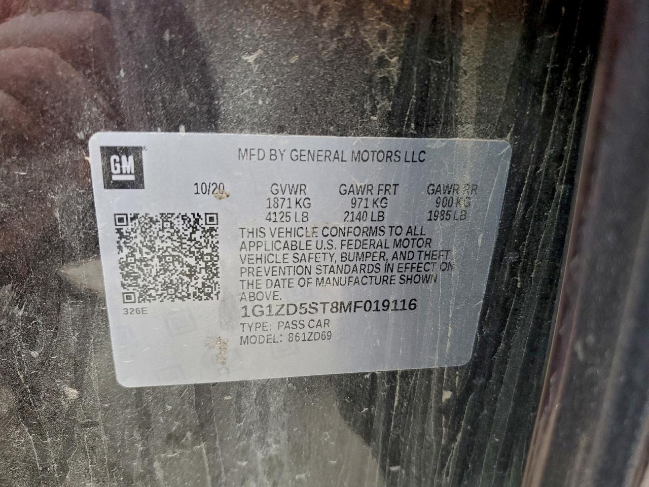 2021 Chevrolet Malibu Lt VIN: 1G1ZD5ST8MF019116 Lot: 94120395