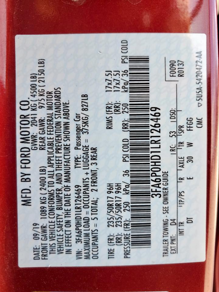 2020 Ford Fusion Se VIN: 3FA6P0HD1LR126469 Lot: 91428455