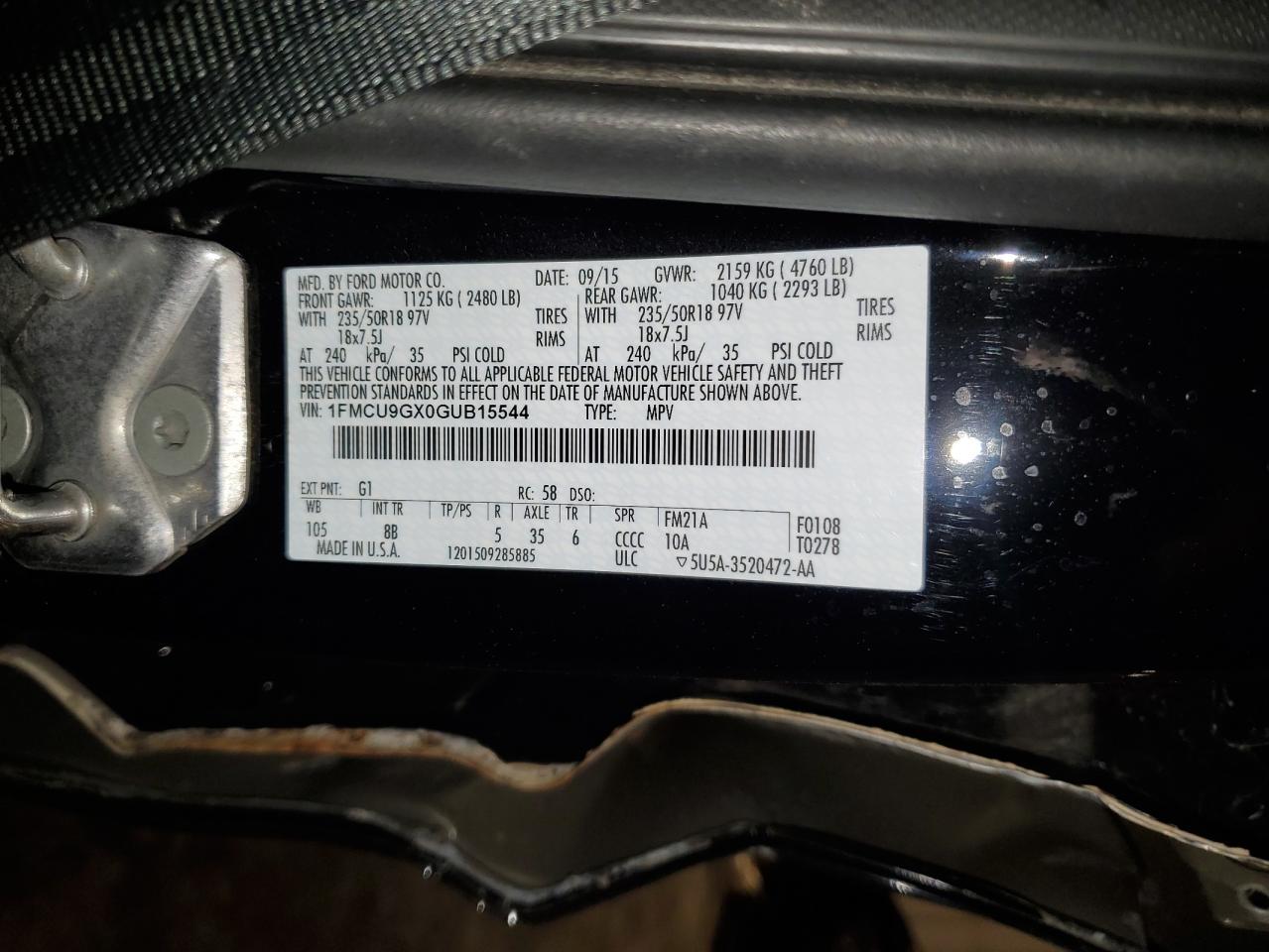 2016 Ford Escape Se VIN: 1FMCU9GX0GUB15544 Lot: 92030535