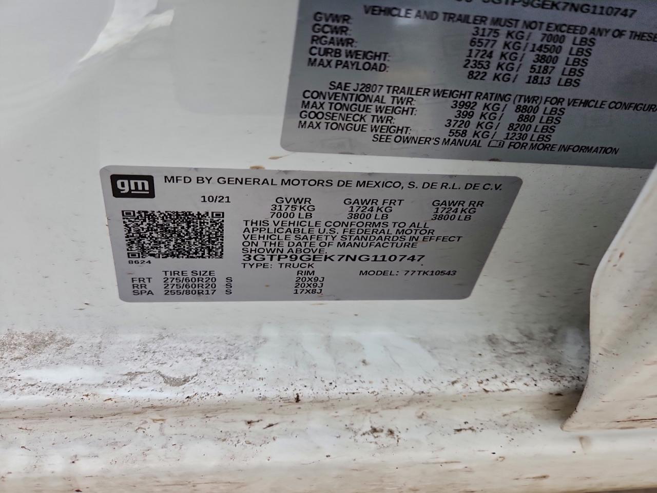 2022 GMC Sierra Limited K1500 Elevation-L VIN: 3GTP9GEK7NG110747 Lot: 94157335