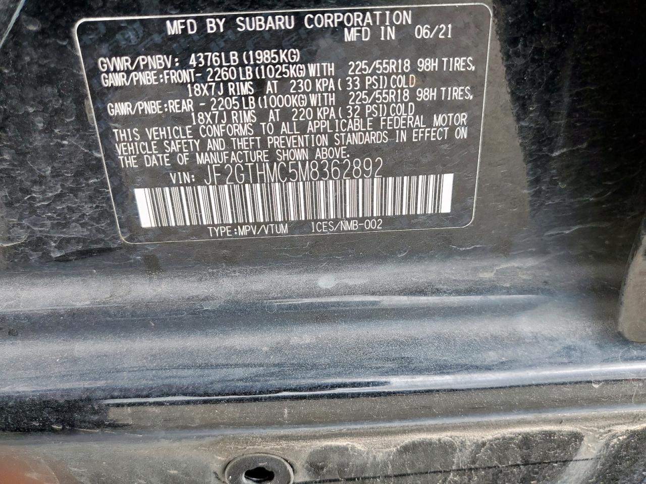 2021 Subaru Crosstrek Limited VIN: JF2GTHMC5M8362892 Lot: 91587535