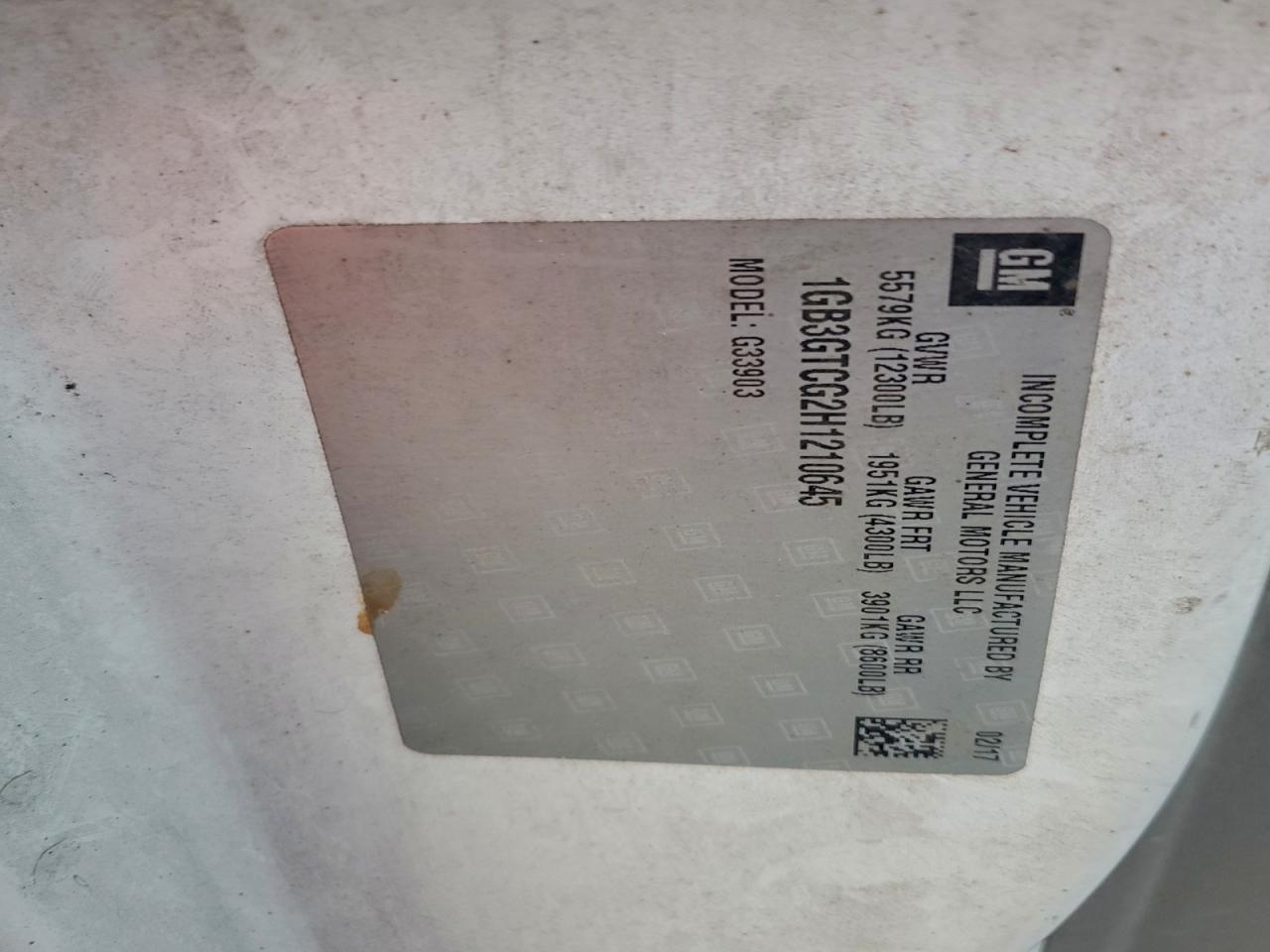 2017 Chevrolet Express G3500 VIN: 1GB3GTCG2H1210645 Lot: 94334435