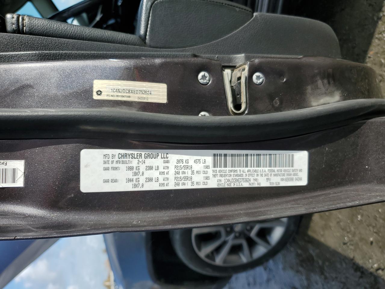 2014 Jeep Compass Limited VIN: 1C4NJDCBXED753624 Lot: 91900605