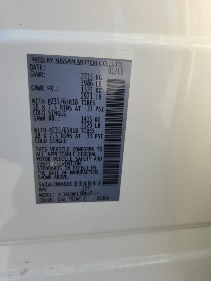 2013 Infiniti Jx35 VIN: 5N1AL0MN6DC334843 Lot: 91010425