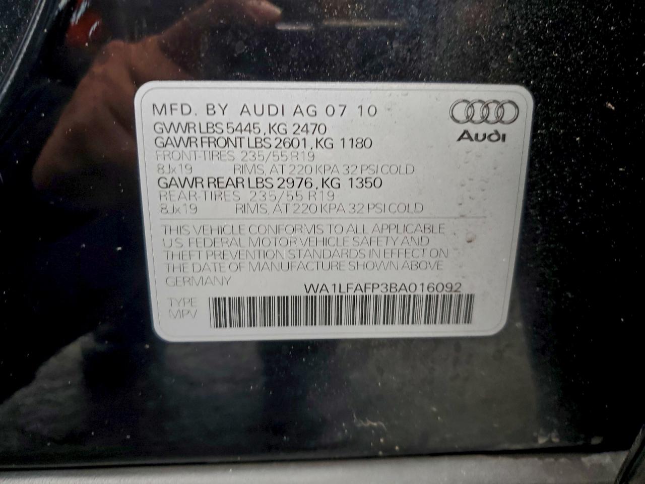 2011 Audi Q5 Premium Plus VIN: WA1LFAFP3BA016092 Lot: 93741825