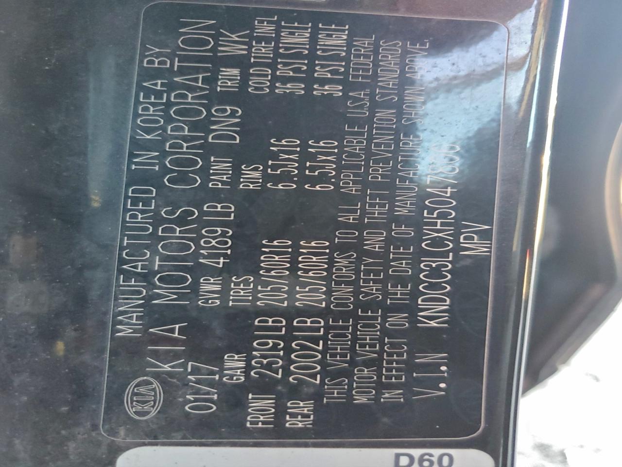 2017 Kia Niro Ex VIN: KNDCC3LCXH5047806 Lot: 94110895