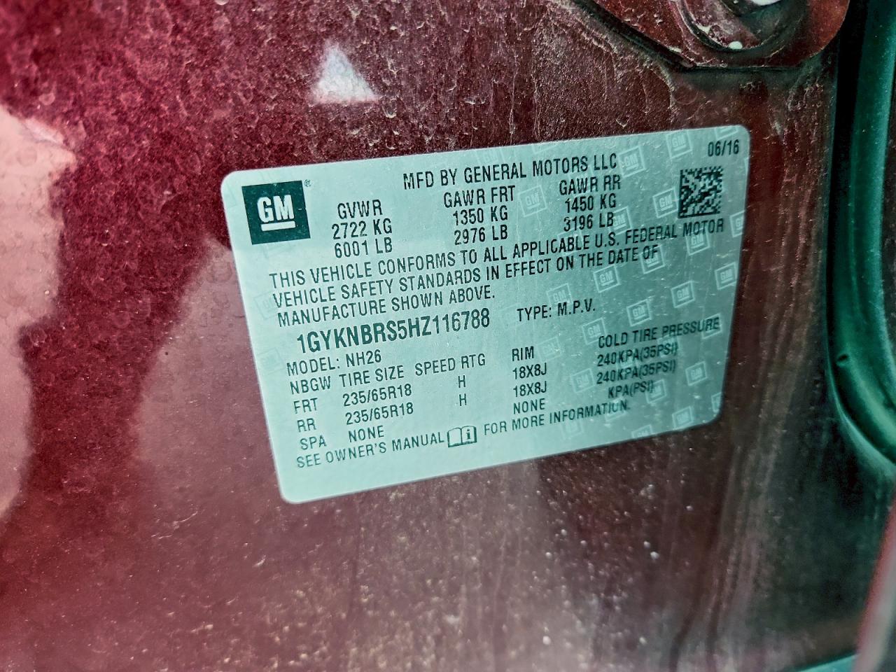 2017 Cadillac Xt5 Luxury VIN: 1GYKNBRS5HZ116788 Lot: 94319555