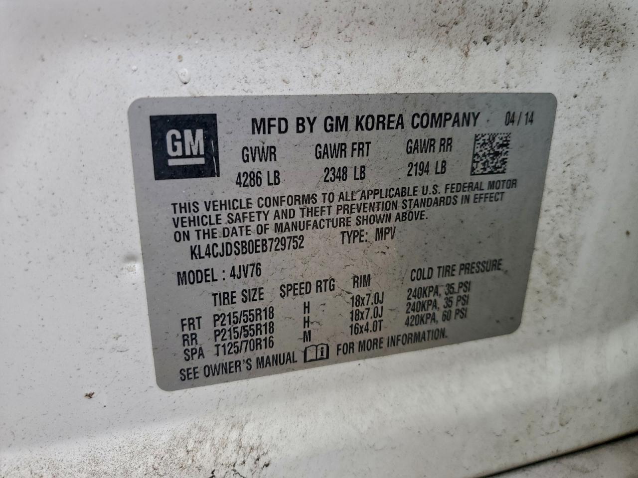 2014 Buick Encore Premium VIN: KL4CJDSB0EB729752 Lot: 93468335