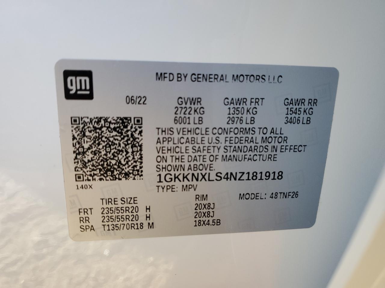 2022 GMC Acadia Denali VIN: 1GKKNXLS4NZ181918 Lot: 92954355