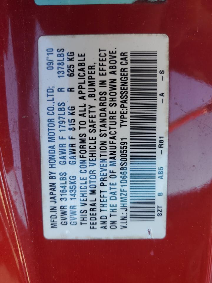 2011 Honda Cr-Z Ex VIN: JHMZF1D66BS005591 Lot: 92872305