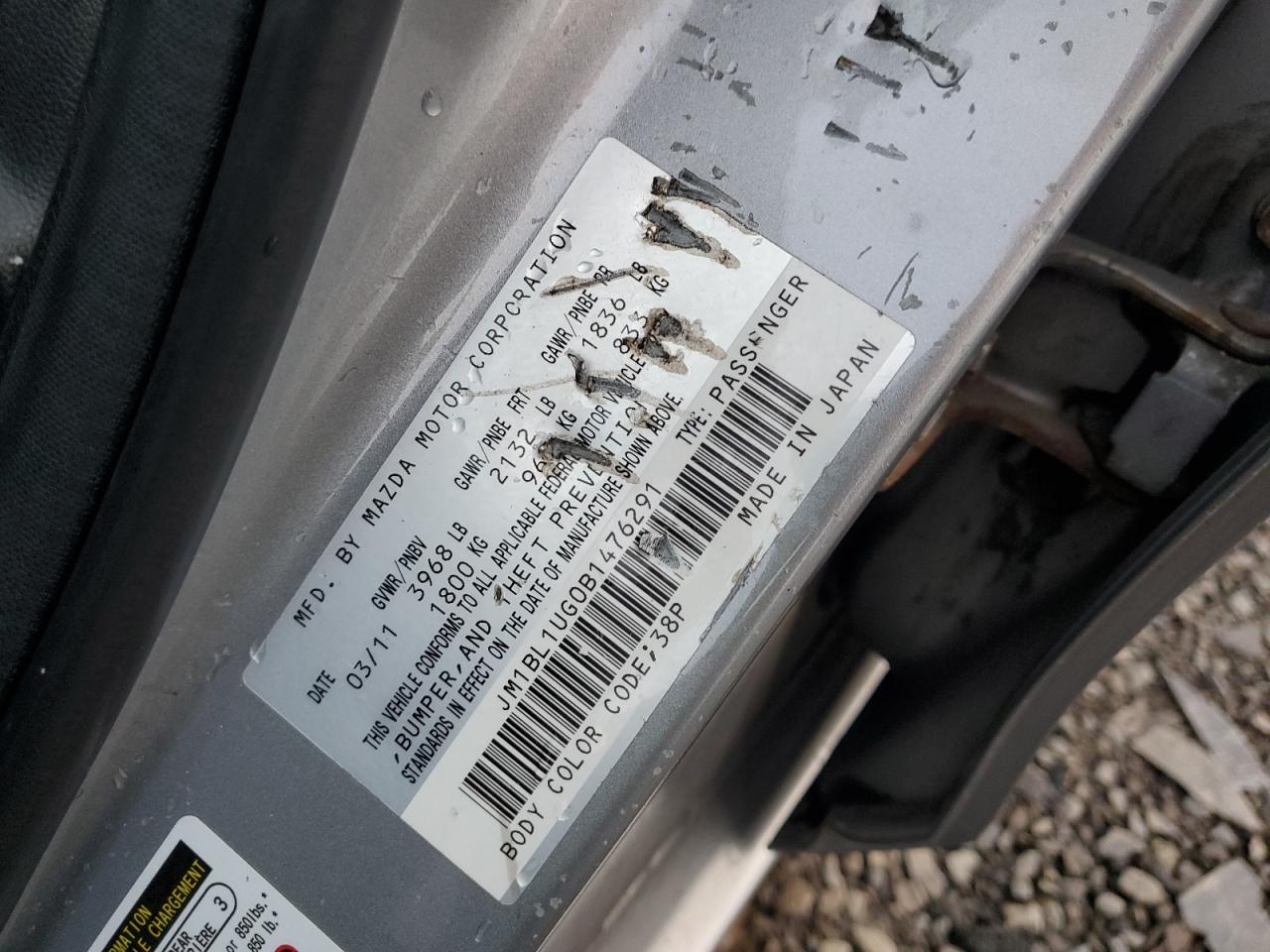 2011 Mazda 3 I VIN: JM1BL1UG0B1476291 Lot: 92083075